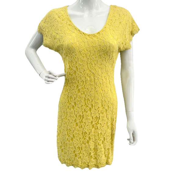 Diane Von Furstenberg Wanda Mini Yellow Lace Dress Size 6 - Picture 4 of 12